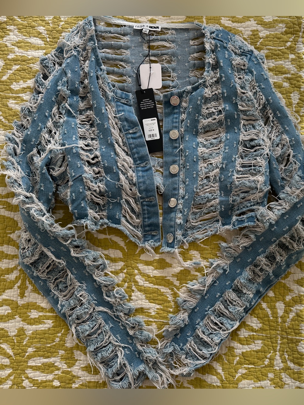 Fashion Nova Frayed Light Blue Distressed Women’s Denim Set